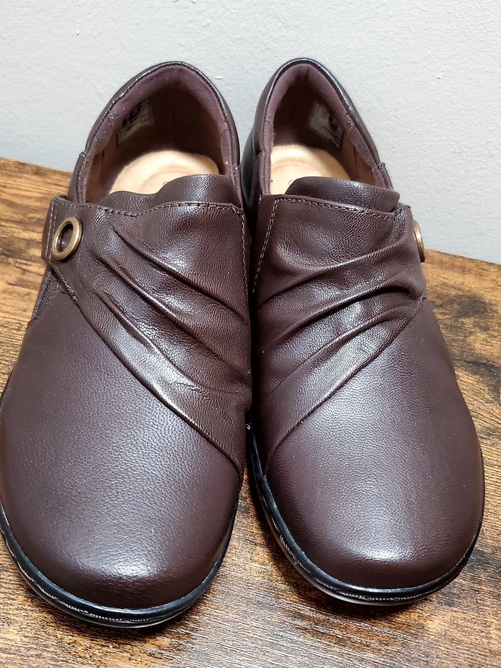 Clarks Women's Brown Slip-On Loafers with Decorative Eyelet